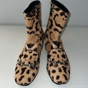 Gucci Lilian Horsebit Pony Hair Leopard Ankle Boot Size 41